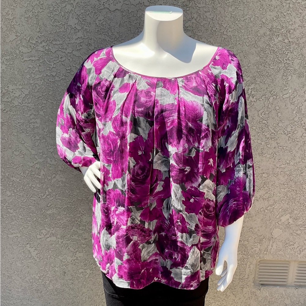 AK Anne Klein 3/4 Sleeve Silk Blouse sz 1X